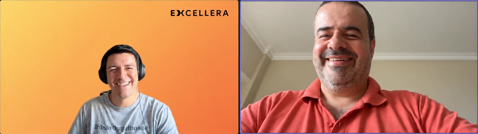Filipe and a participant smiling during an online coaching session